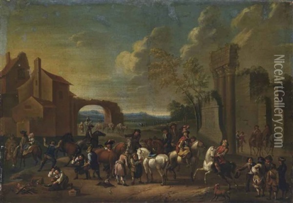 A Horse Fair Oil Painting - Carel van Falens