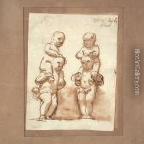 Sketch Of Boys Oil Painting - Luca Cambiaso