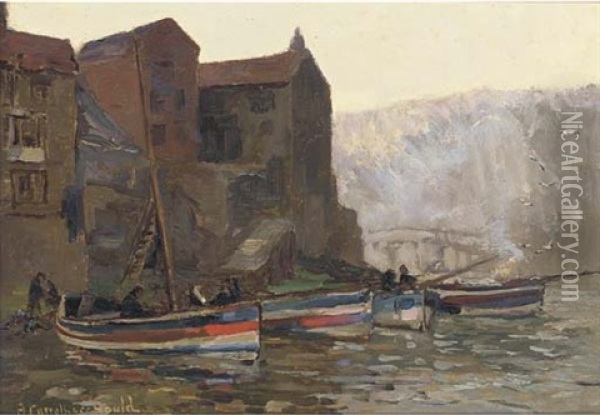 High Water, Staithes, Yorkshire (+ Pilchards; Pair) Oil Painting - Alexander Carruthers Gould