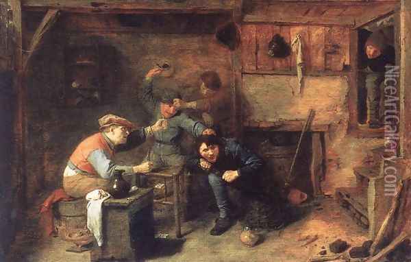 Peasants Fighting 1631-35 Oil Painting - Adriaen Brouwer