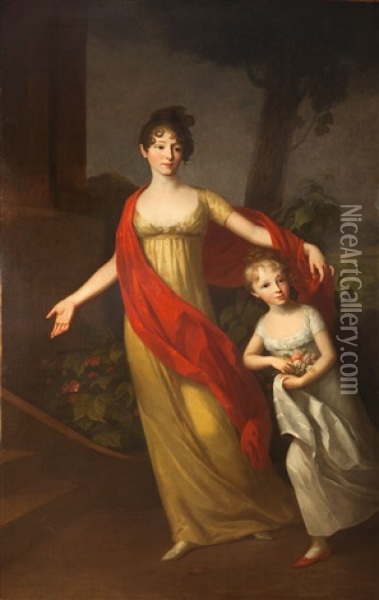 Wilhelmine Rummel Mit Ihrer Tochter Oil Painting - Johann Friedrich August Tischbein
