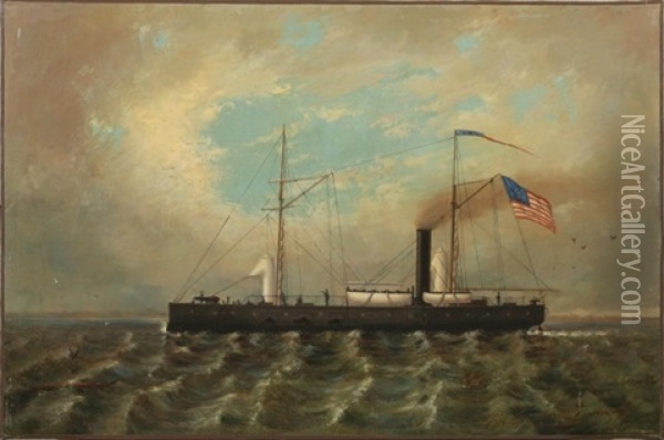 American Civil War Gunboat Oil Painting - John Bradley Hudson