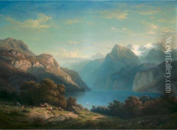Lac Des Quatre-cantons Et Urirotstock Oil Painting - Francois Diday