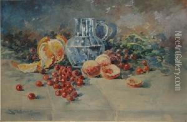 Natura Statica Cu Fructe Si Carafa Oil Painting - Nora Steriadi