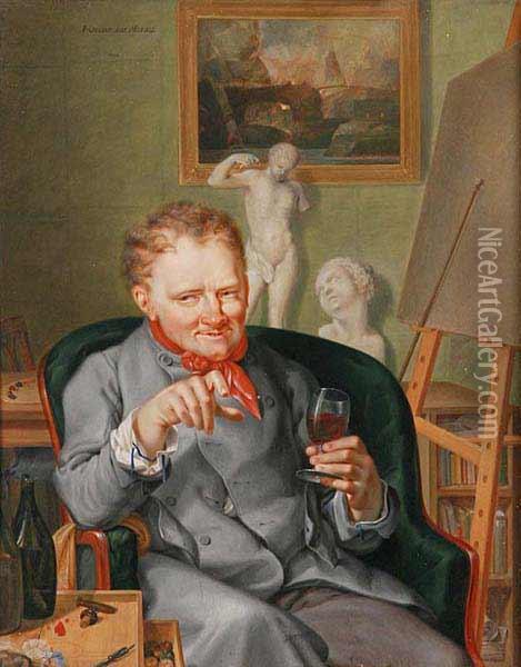 A Painter With A Glass Of Red Wine Oil Painting - Oechs Josph Dominikus