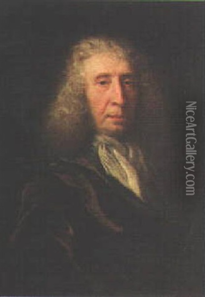 Portrait Of The Reverand Pearson Wearing Brown Robes Oil Painting - John Riley