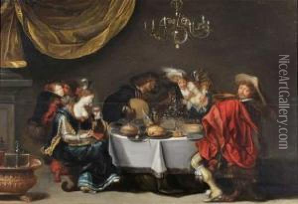 Scene De Banquet Oil Painting - Simon de Vos