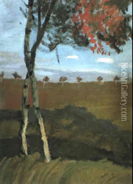 Landschaft Mit Zwei Birken Oil Painting - Paula Modersohn-Becker