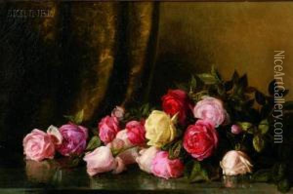 Still Life With Roses Oil Painting - Benjamin Champney