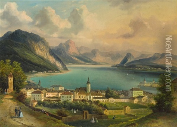 View Of Gmunden At The Traunsee Oil Painting - Ferdinand Lepie