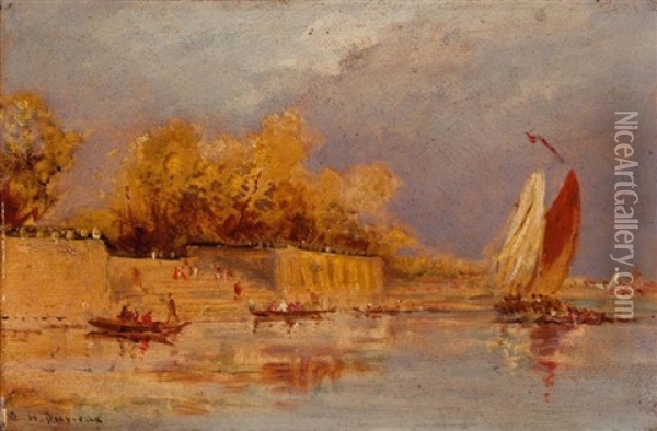 Barques Pres Des Escaliers Oil Painting - Henri Duvieux