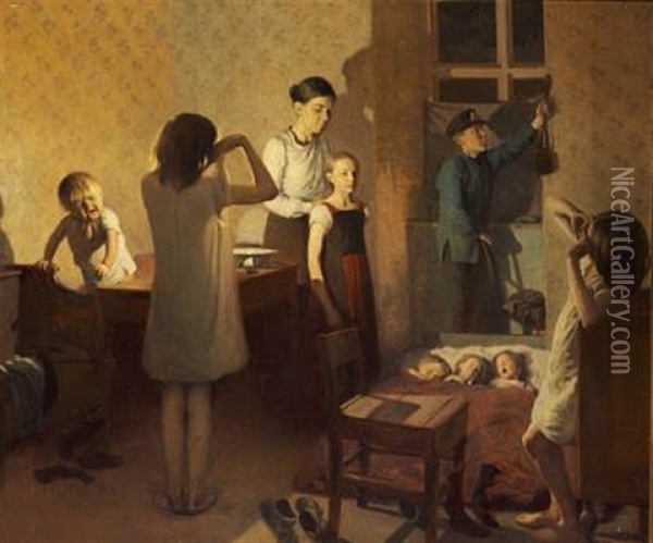 Early Morning, Everyone Is Trying To Wake Up And Get Ready For A New Day Oil Painting - Carl Vilhelm Meyer