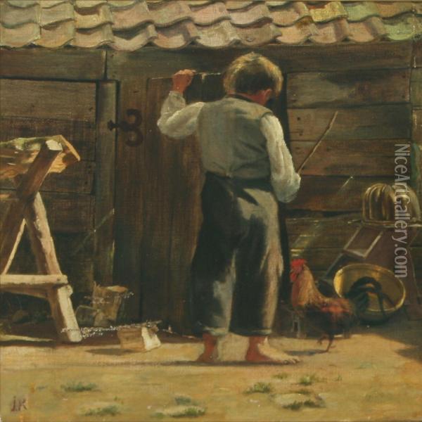 Ved Et Huggehus Oil Painting - Isidor Kalckar