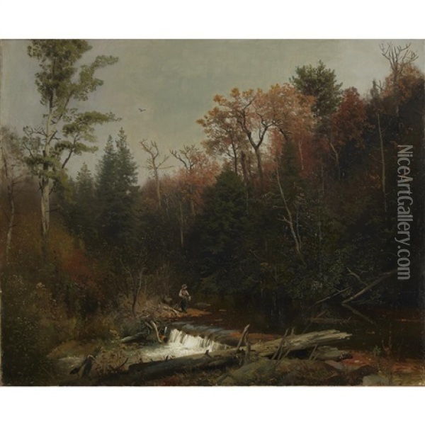 Traveller By A Woodland Stream Oil Painting - Hermann Herzog