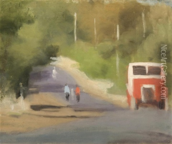 The Red Bus Oil Painting - Clarice Marjoribanks Beckett