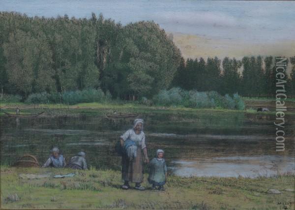 Figures At A Pond Oil Painting - Jean-Francois Millet
