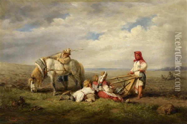 Russische Bauernfamilie Bei Der Rast Oil Painting - Wilhelm Amandus Beer