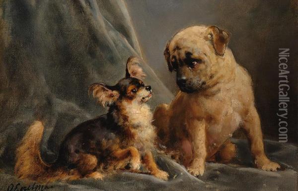 A Puppy And A Young Mastiff Oil Painting - Otto Eerelman
