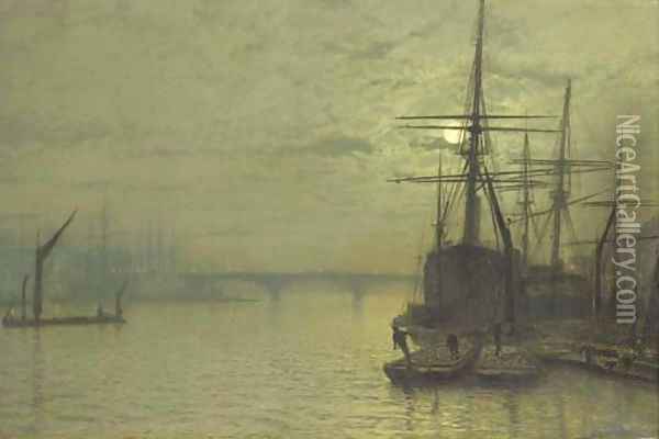 The Thames below bridge Oil Painting - John Atkinson Grimshaw