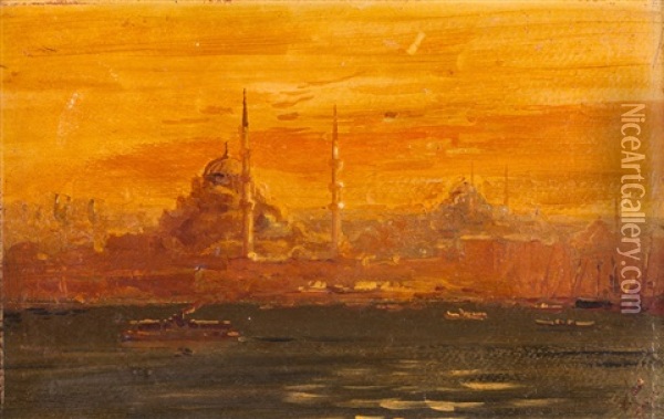 Constantinople From The Oil Painting - Halid Naci