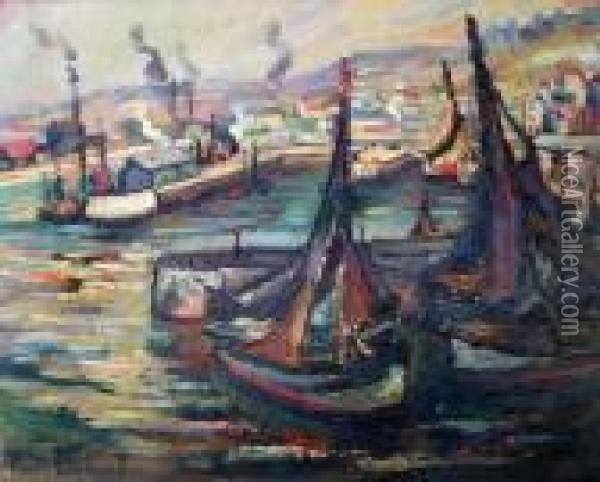 Le Port De Rouen. Oil Painting - Pierre Dumont