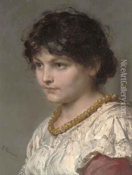 A girl in an amber necklace Oil Painting - Ludwig Knaus