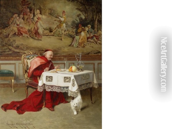 A Divine Dinner Oil Painting - Georges Croegaert