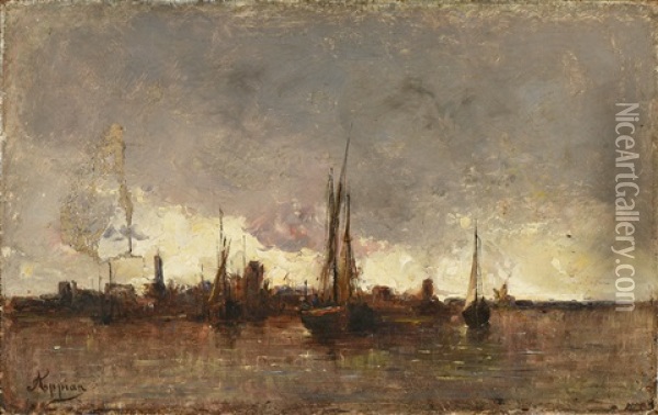 Voiliers Dans La Rade Oil Painting - Adolphe Appian