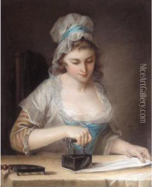 A Servant Girl Ironing Oil Painting - Henry Robert Morland