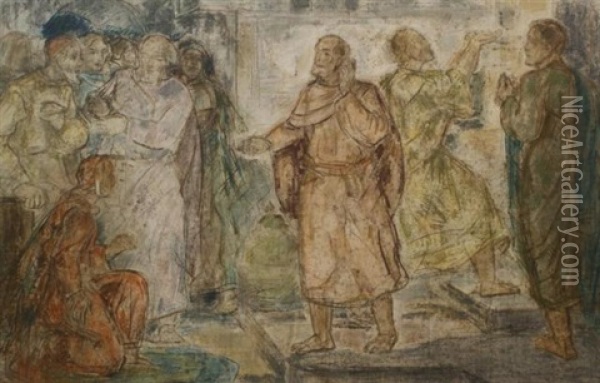 Christ With The Apostles Oil Painting - Han Van Meegeren