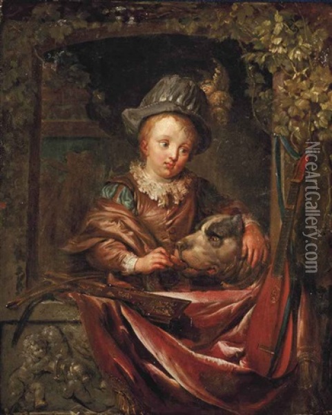A Boy And His Dog At A Window Oil Painting - Dominicus van Tol