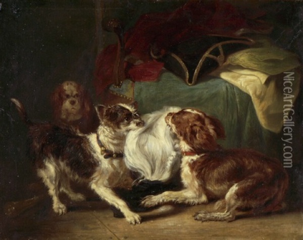Mit Einer Perucke Spielende Hunde Oil Painting - Emanuel Noterman