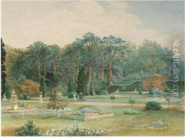 View Of The Formal Gardens At Melbourne Oil Painting - Cornelius Jason W. Winter
