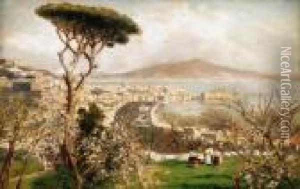 Napolatean Spring With The Vesuv In The Background Oil Painting - Attilio Pratella