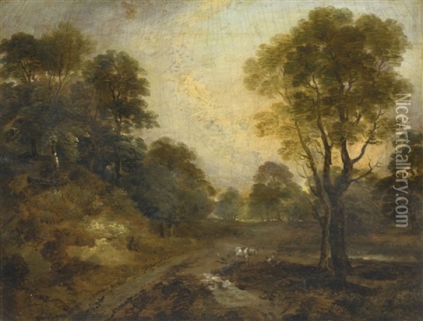 Wooded Landscape With A Path Oil Painting - Thomas Gainsborough