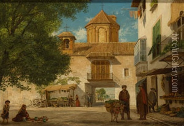 Patio De Granada Oil Painting - John Mulcaster Carrick