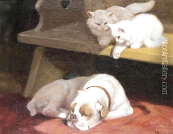 The Mischievous Kittens Oil Painting - Arthur Heyer