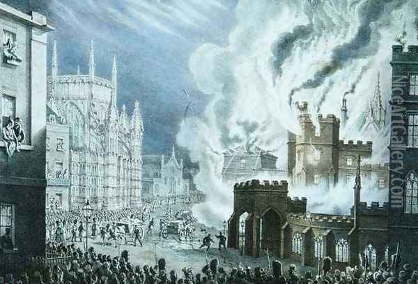 The Houses of Parliament on Fire Oil Painting - William Heath