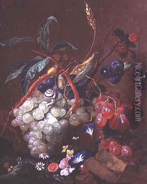 Still life with fruit, wheat and insects Oil Painting - Coenraet Roepel