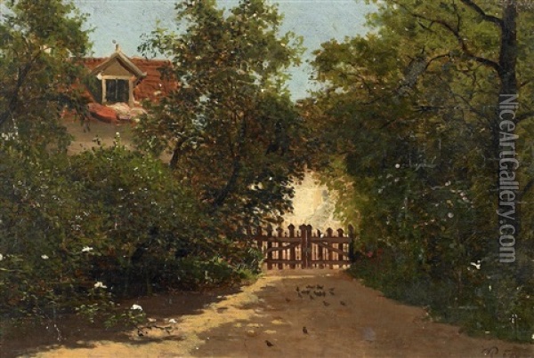 Am Tor Zum Sommerlichen Garten Oil Painting - Anton Von Perfall