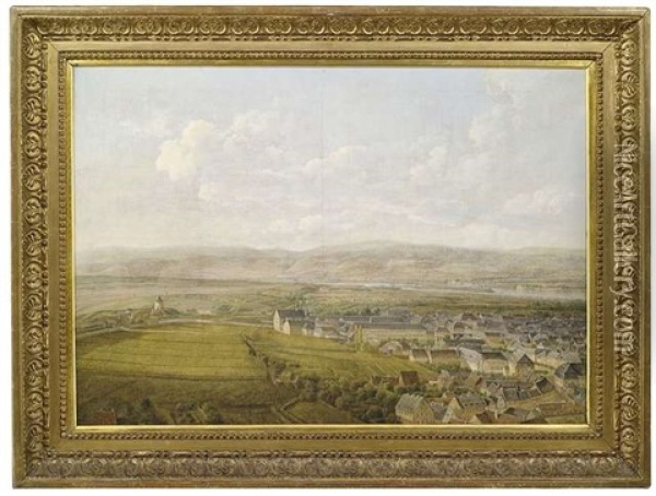 Weiter Blick In Die Umgebende Landschaft Und Auf Die Mainzer Oberstadt (kastrich), Links Der Alexanderturm Oil Painting - Johann Caspar Schneider