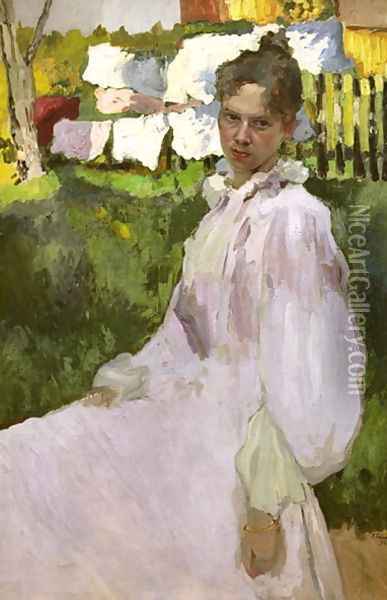 Portrait of Mrs N.F. Ober, 1896 Oil Painting - Konstantin Andreevic Somov