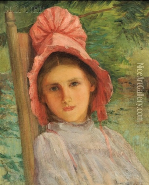Portrait Of A Girl In A Pink Bonnet Oil Painting - Anna Lee Stacey