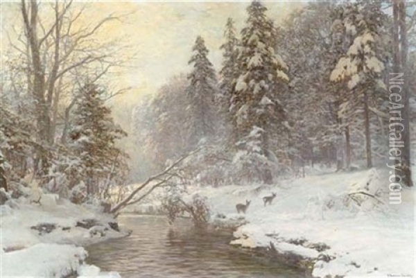 Winterlandschaft Oil Painting - Anders Andersen-Lundby