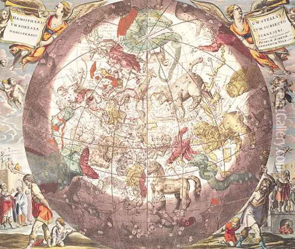 Northern (Boreal) Hemisphere, from 'Atlas Coelestis' Oil Painting - Andreas Cellarius