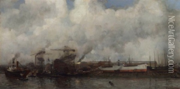 Scheepswerf En Machinefabriek Burgerhout, Rotterdam Oil Painting - Herman Heijenbrock
