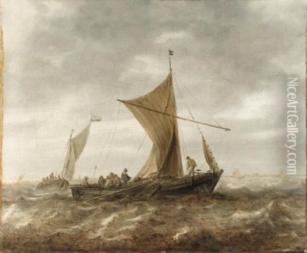 Sailing Boats On Choppy Seas Oil Painting - Jan van Goyen