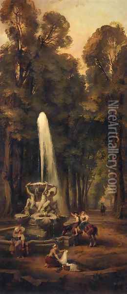 Washerwomen by a fountain in a garden Oil Painting - Hubert Robert