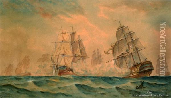A High Seas Battle Oil Painting - George Frederick Gregory