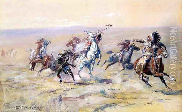 When Sioux and Blackfoot Meet Oil Painting - Charles Marion Russell